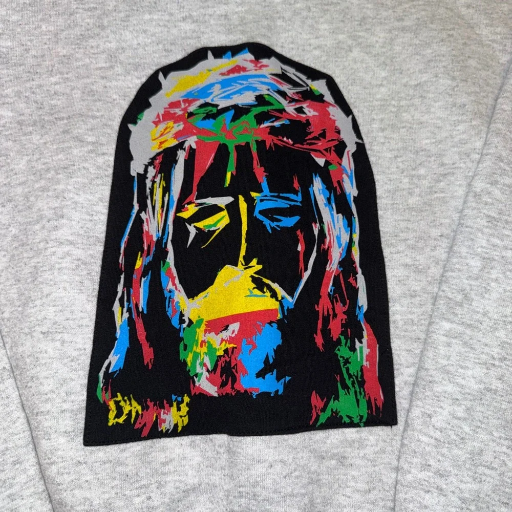 Hanes Sweatshirt Mens XL Gray Excellent Jesus Graphic Abstract Heavyweight 90s